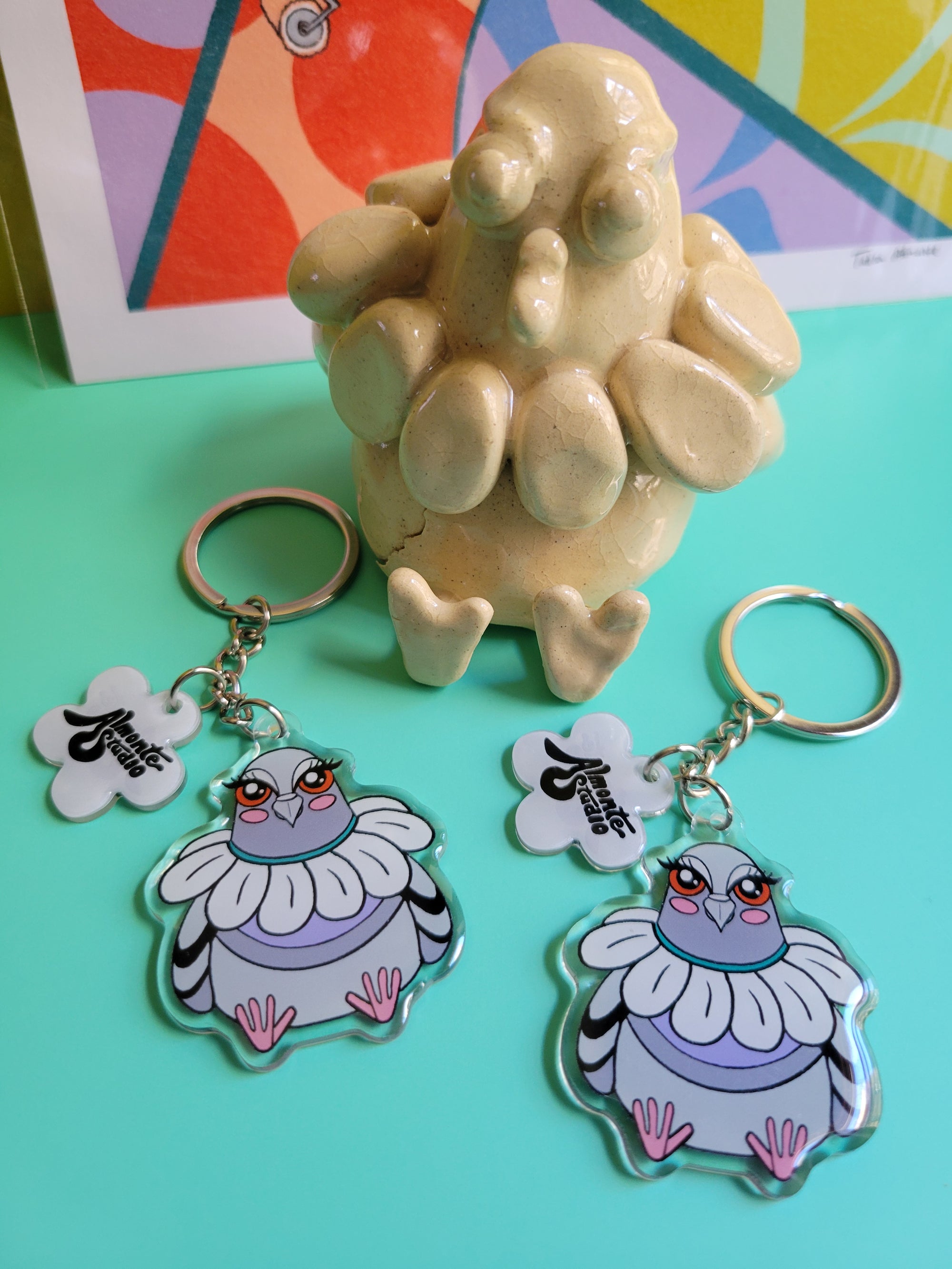 Daisy Pigeon Acrylic Keychain
