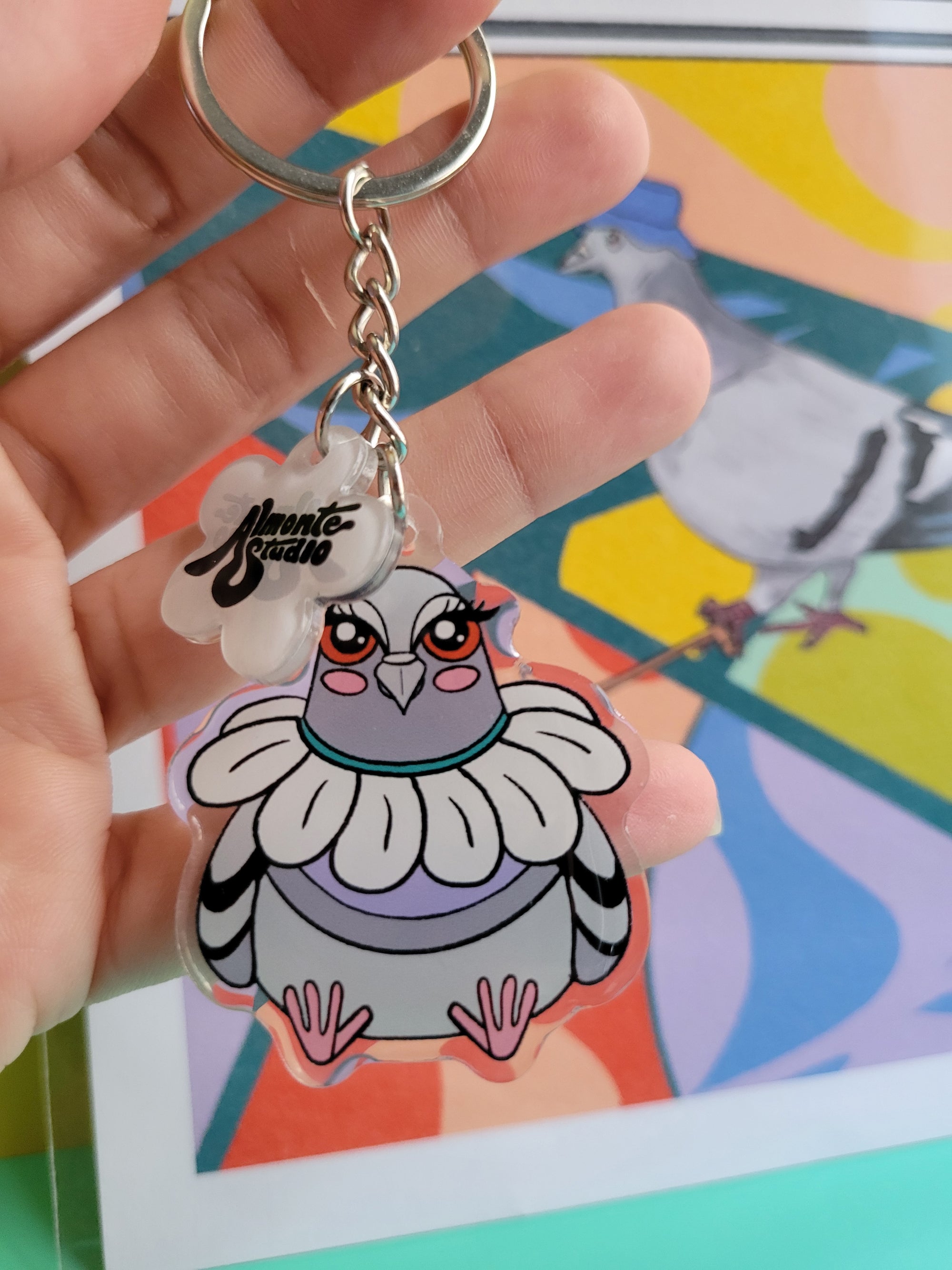 Daisy Pigeon Acrylic Keychain