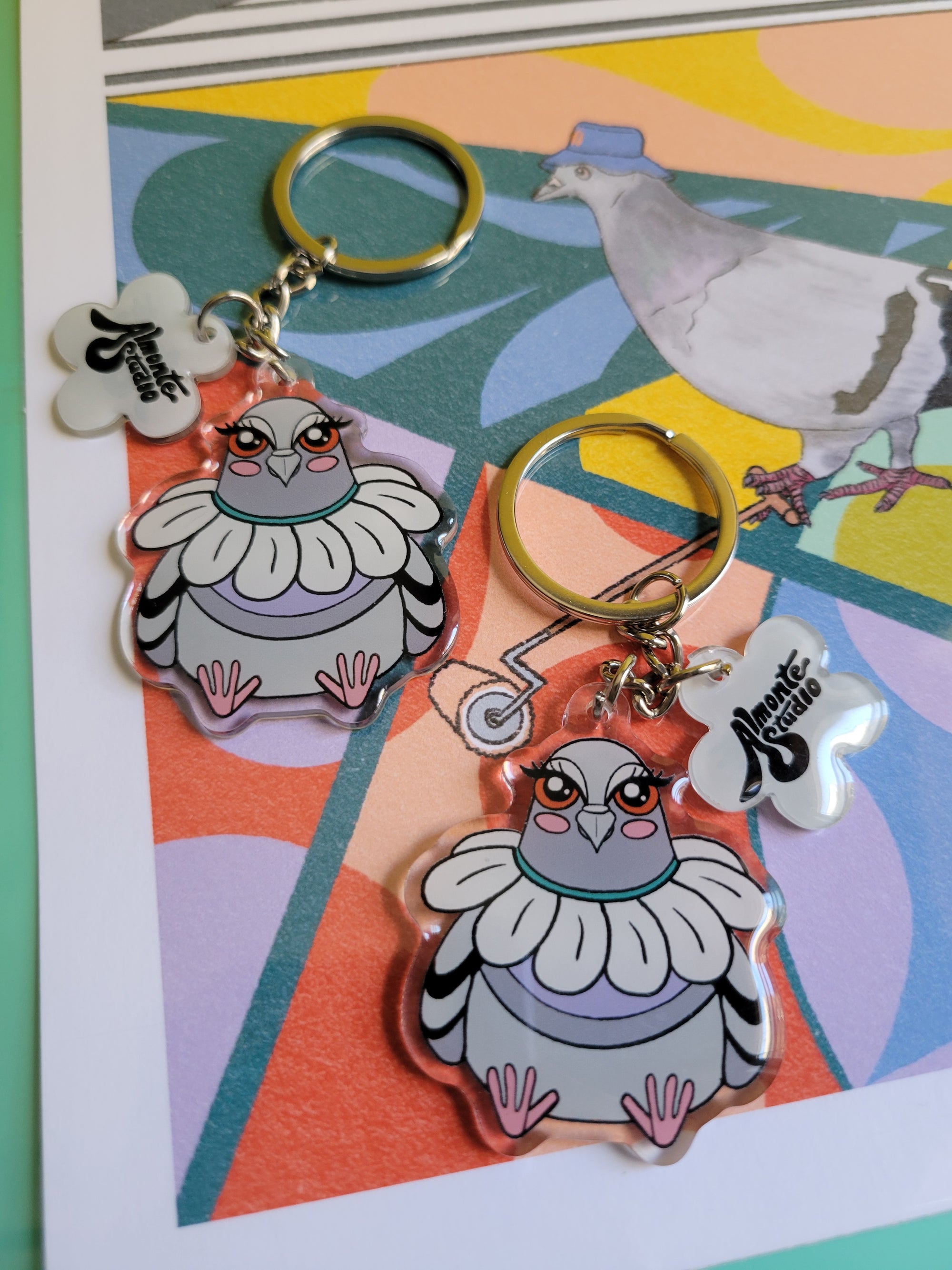Daisy Pigeon Acrylic Keychain